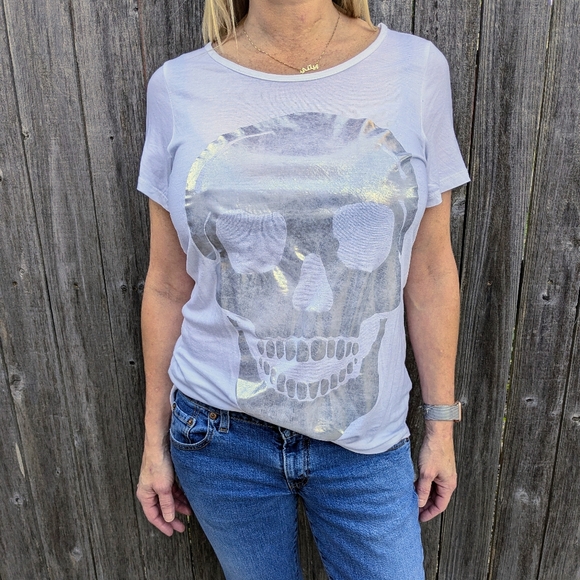 Mono B Tops - Silver Skull Tee with Cut out